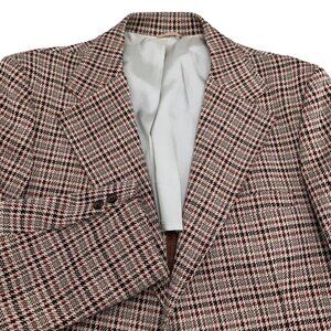 Unbranded Blazer Men 44L Rust Houndstooth Plaid Jacket 60s 70s Polyester VTG USA
